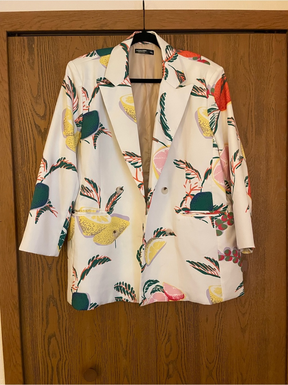 Cream Fruit Print Blazer